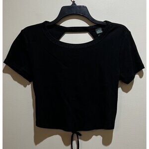 Wild Fable Crop Top Short Sleeve Ties in Back ~ Size Medium ~ Black